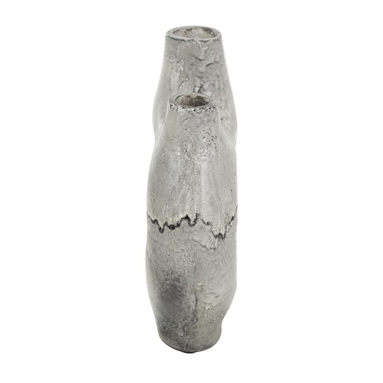 Gray Paper Mache Abstract Circular Vase with Dual Openings